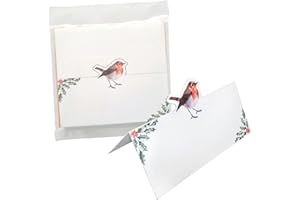 KITCHEN BUDDIES 24pk Robin Christmas Name Place Cards - Blank & Ready to Personalise - Festive Table Decorations for Christmas Dinners & Parties