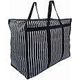 ERcial® Multipurpose Extra Large Big Heavy Duty Storage Organizer Reusable Canvas Shopper Bag with Strong Handles and Base with Covers Zip (Black)
