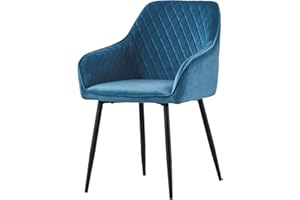 AINPECCA Dining chair Teal Velvet Armchair with Armrest & Backrest Upholstered Seat with Black Metal Legs (Teal Velvet, 1)