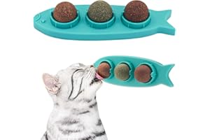 Katzenminze Balls für Katzen, Aucenix Drehbares Leckerli Spielzeug für Katzen, Natürliches Matatabi Zahnreinigung Dental Kätzchen Kauspielzeug, Katzenminze Wandspielzeug für Katzenkätzchen (Blau)