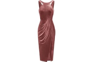 GRACE KARIN Vestito Donna Elegante Senza Maniche con Scollo Americano al Ginocchio Tubino Orlo Asimmetrico con Spacco Davanti Velluto