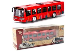 SPIRITZOHIC Bus Car Toys, Bus Model Car Play Vehicles Toy Pull Back Vehicle Toy Alloy Diecast Vehicles Mould Pull-Back Buss Play Vehicle Toys with Lights and Sounds City Cars Model Gift for Birthday (Red)