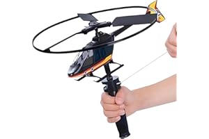 GENERICO Elicottero Giocattolo che Vola Elicottero a Corda con Elica Volante Aereo Giocattolo da Lancio con Lanciatore Decolla e Vola in Alto Disco Volante Rotor Flyer Bambini ,COLORI ASSORTITI COLORE CASUALE