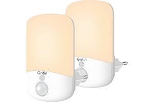 Gritin Luz Nocturna Infantil, [2-Pack] Luz Nocturna con Sensor de Fotocélula de Atardecer a Amanecer y Brillo Ajustable - 2700K Luz Blanca Cálida para Habitación Bebé, Pasillos, Dormitorio, Sala etc.
