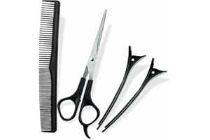 AZEEZ Hairdressing Set Professional Haircutting Tools Scissor Shear Hair Comb Clips Hairdresser Scissors Kit for Kids Men Women Salon Essentials Home Accessories 4 Piece Black (Pack of 1)