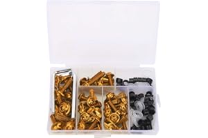 TOMOTATO 158 Piezas Kit de Tornillos de Carenado de Motocicleta, Universal Tornillos para Parabrisas de Motocicleta de Aluminio, M5 M6 Kits de Montaje de Carrocería Arandelas Tuercas Tornillos Clips(Oro)