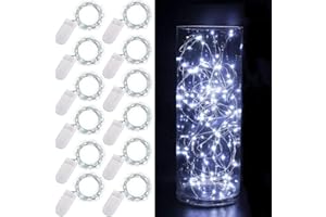 Ooklee® Fairy String Lights Battery Operated, 12 Pack 2m 20 LED Copper Wire Starry Bottle Light, Twinkle Craft Sets Lighting for Table Party Wedding Indoor Jar Christmas Garden Decoration(Cool White)