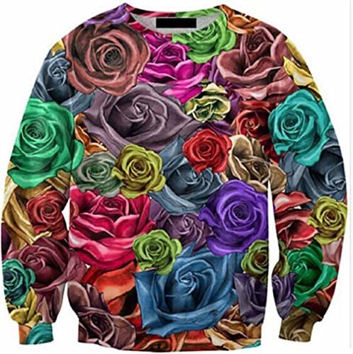 Uegily Clothing Hoodies Men 3D Sweatshirt Casual Rose Flower Print Harajuku Funny Pullover Sweatshirt as Shown M