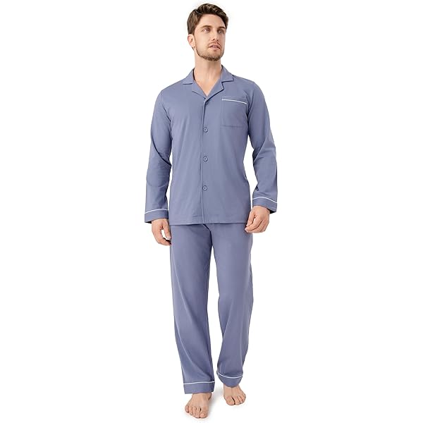 Herren Pyjama Aus Baumwollflanell - Langarm Mit Knopfleiste & Bequemer Passform
