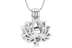 QGJNSGC Collana con urna per ceneri, gioiello per ceneri, fiore di loto, collana con ciondolo a forma di mini urna cava, gioiello commemorativo per ceneri con ciondolo personalizzato
