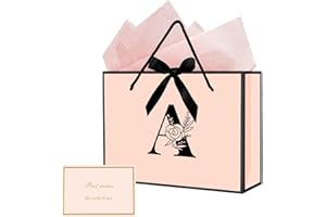 JEKUGOT Medium Gift Bags,Birthday Gift Bags for Women,Baby Girl Gift Bag,Pink Gifts Bag for Baby Shower, Valentine's Day, Weddings and Birthday Party with Handles and 2 Wrapping Paper 1 Card,Pink A