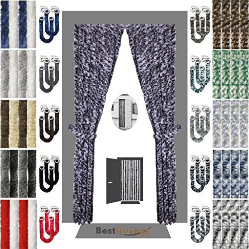 Flauschvorhang inkl. Raffhalter, Insektenschutz Moskitoschutz Campingvorhang, Auswahl: Unistreifen beige 90×200 cm - 3