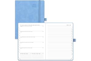POPRUN Academic Diary A5 Week to View 2024-2025 PU Leather Soft Cover 22 x 16.5 cm - 24/25 Weekly Planner & Notebook in One, Inner Pocket, Monthly Tab (Cyan Blue)