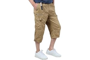 Allthemen Bermudas para Hombre con Goma elástica 3/4, Pantalones Cargo para Verano, Pantalones Cortos