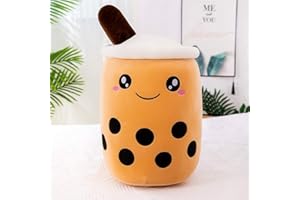 KOWAKA Boba Plushie Plush Pillow, Creative Bubble Milk Tea Cup Shaped Hugging Cushion Stuffed Toy (Brown Cute,Small 9.8")