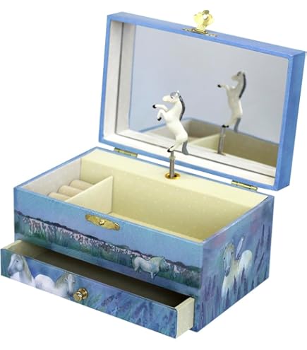 TROUSSELIER - Grande Boite à Bijoux Musicale Sirène - Vanity Case Enfant - Boite a Musique Fille - Coffret Musical Bijoux - Musique Menuet de Mozart - Cadeau Anniversaire Fille - Brille dans la nuit