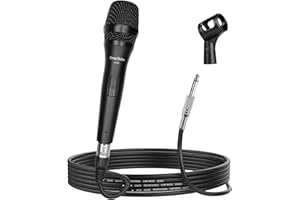 OneOdio ON55 Micrófono con Conector Jack, Soporte de Clip y Cable XLR de 5m, Carcasa 100% metálica, Sonido para Karaoke, Estudio, Streaming, Mezclador, podcasts, DJ