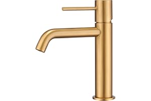 GALYON IMEX Grifo Monomando de Lavabo, Serie Monza BDM039-1, Acabado Cromo, Cartucho Cerámico Ø26 mm, Flexos 3/8" (Oro Cepillado)