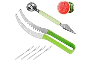 QGGTQG Watermelon Slicer Cutter Affettatrice per Anguria Multifunzionale Taglia Cocomero con Coltello per Intagliare la Frutta e 4pcs Forchetta in Acciaio Inox per Melone, Frutto del Drago