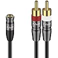 J&D 3.5 mm to Dual RCA Audio Cable, Gold Plated Copper Shell Heavy Duty 3.5mm Female to 2 RCA Male Stereo Audio Adapter Cable Adapter Cord, 0.3 Meter