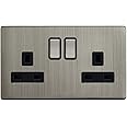 Double Wall Socket Switched Gloss Brushed Chrome 2 Gang Screwless 13a Double Pole N410DME