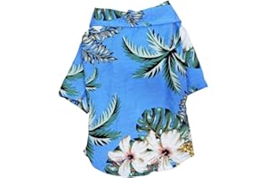 DOUBLEER Pet Hawaiian Shirt Dog Summer TShirt Comfortable Resort Style Coconut Tree Printed Pet Clothes Puppy Chihuahua French Bulldog Clothing for Small Medium Dogs Cats Girl Boy