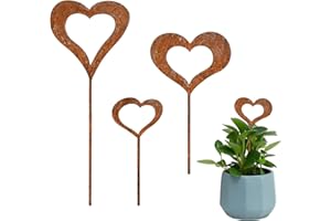 Dibotell 3 Stück Herzen Stecker Gartendeko,Rostdeko Gartenstecker,Gartenstecker Gartenschild,Grabschmuck Pflanzenstecker,Metall Rost Gartendeko Edelrost für Garten Terrasse Balkon Roststecker