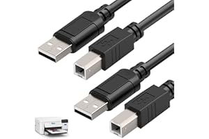 KSYWYDU 2 Pièces Câble MIDI d’Imprimante USB Cable A vers B 2.0 pour Instruments Musique Clavier MIDI Contrôleur HP, Canon, Lexmark, Brother, Hero, Dell, Samsung Imprimantes Scanner avec PC, 1,5 m/5 m Noir