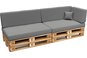 POKAR Palettenkissen Wasserabweisend Palettenauflagen mit abnehmbarem Bezug Palettenmöbel Palettensofa 6er Set: Sitzkissen 120x80 + Rückenlehne 120x40, Grau