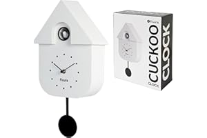 Fisura - Orologio cucù bianco con quadrante nero. Orologio moderno a pendolo. Orologio da parete originale da regalare. 3 batterie AA non incluse. 21,5 x 8 x 41,5. Plastica ABS.