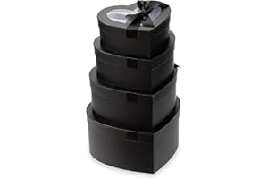 OAIRSE 4PCS Black Gift Boxes with Clear Lids Heart Shaped Flower Boxes Nesting Florist Hat Boxes for Arrangements Floral Gift Box for Presents Wedding Valentines Birthday Mother's Day Chocolate Crafting