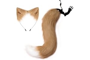 SURAKEY Zestaw futrzanego ogona i uszu, kostium cosplay, miękki i puszysty ogon ze sztucznego futra lisa, uszy lisa, na Halloween, cosplay, przyjęcie dla dzieci, dorosłych
