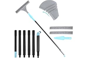 SWETHAW 2 in 1 Window Squeegee Cleaner, Extendable Long Handled Cleaning Kit Professional Window Cleaning Equipment Shower Squeegee Glass Cleaning Tools for Indoor Outdoor Window (Grey)