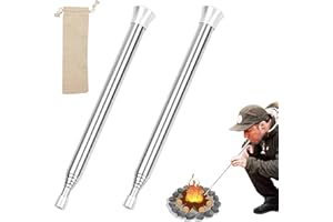 TOULIFLY Blow Fire Tube, Blasrohr Feuer, 2 Stück Teleskop Schlag Feuerrohr, Outdoor-Feuerrohr, Feuerblasrohr Tragbares, Blow Fire Tube Edelstahl, Taschen-Feuerbalg für Outdoor Wandern Camping Picknick Grill
