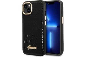 CG MOBILE Guess - Funda para iPhone 14 Plus con diseño de cocodrilo negro, funda protectora de piel sintética y antiarañazos con puertos accesibles, absorción de golpes y logotipo de la firma