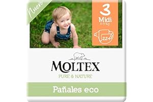 YESMOO Moltex Pure & Nature Pañales Talla 3 (4-10 Kg) - 224 Pañales (4 Bolsas de 56 Unds)