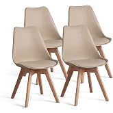 duehome | Beench, Pack of 4 Nordic Chairs, Dining Chairs, Sand and Wood Finish, Measures: 49 (W) cm x 53.5 cm (L) x 83 cm (H)