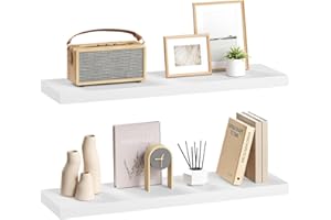 eSituro Floating Shelves, Set of 2 Large White Wall Shelves,Simple to Install Wooden Shelf for Bedroom,Living Room,Kitchen,Display Storage Rack, Home Office Furniture Each Shelf 80x23x3.8cm