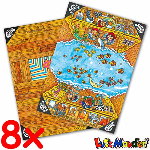 8x Faltspiele * PIRATENSCHIFFE * mit den Motiv: PIRAT PIT PLANKE aus dem Lutz Mauder Verlag // 10230 // Spiele zum Kindergeburtstag Kinder Geburtstag Mitgebsel Geschenk Party Set Jungen Linderpiraten Pirates