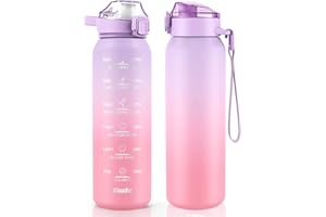 SLUXKE Botella Agua 18/10 Acero Inoxidable 1 Litro, Botella Termica 1000ml con Handle y Marcador de Tiempo, Libre BPA, Cantimplora Infantil para Gimnasio, Deporte, Ciclismo