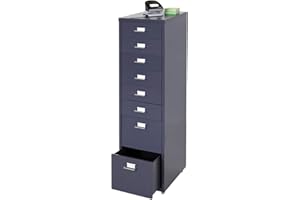 MENDLER Caisson à roulettes Boston T851, Placard à tiroirs en Acier, 109x28x44 cm 8 tiroirs ~ Gris foncé