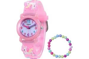 MUXIJIA Relojes de Pulsera para Niñas de 3 a 10 años, 3ATM / 30M Impermeable Analógicos Cuarzo Reloj 3D Dibujos Animados Correa de Silicona Reloj para Niños (+Pulsera de Niñas)