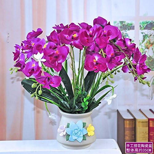 SCFLOWER Artificial Flowers Orchid Creative Ceramic Pot Bonsai Silk Flower Home Decor ,Deep Purple
