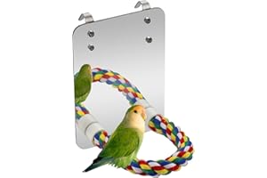 MYGEROMON Bird Mirror Perches Rope for Cage Parrot/Budgies/Small Birds/Cockatiels/Parakeet Colorful Stand Toy