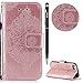 Produktbild WIWJ Schutzhülle für iPhone 5S Handyhülle Leather Case für iPhone SE Hülle Lederhülle [Imprinting retro Blumen Leder Handy Shell]Hülle für iPhone 5S/iPhone SE-Roségold