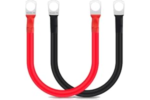 JatilEr 2 Stück Batteriekabel 30cm, 25mm²/3AWG Batterie Kabel 12V Batterie Anschlusskabel mit M10 Ringklemmen, Auto Starthilfekabel Kupfer, Massekabel, Kupferkabel für Auto KFZ LKW Motorrad Solar