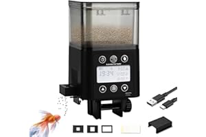 Podazz Futterautomat Aquarium – Wiederaufladbarer Zeitgesteuerter Fischfutterspender mit LCD-Display, 320 ml perfekt für Wochenenden und Feiertage - Schwarz