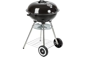 Schallen Garden Outdoor Camping Portable Charcoal Trolley Kettle Barbecue BBQ Cooking Grill with Lid, Shelf, Vent and Wheels