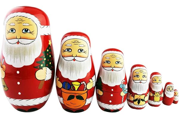 Main poupées de Matryoshka en Bois Mignons du père Noël poupées Russes gigognes Set 7 pièces pour Enfants Jouet Anniversaire Cadeau de Noël décoration pour la Maison