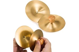 VixxNoxx 1 Pair 3.5 Inch Hand Cymbals, Small Copper Finger Cymbals for Percussion, Gold Metal Zills for Band Performance and Rhythm Exercises